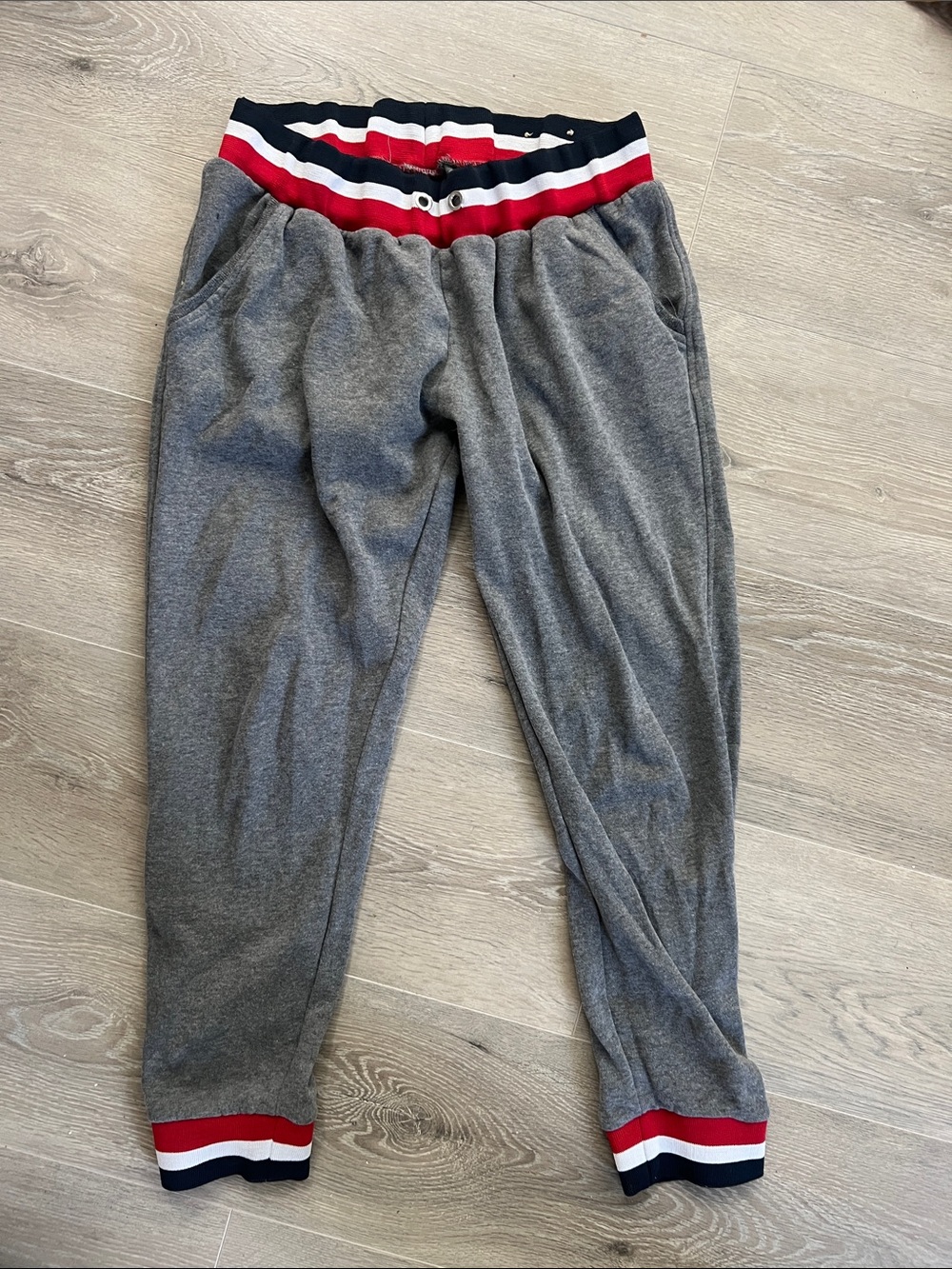Cotton On Gray Joggers with Red & Navy Stripe Waistband